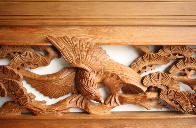 純正特価 彫刻 欄間 松 山河 2枚1対 日本家屋 アンティーク 内装 工芸品