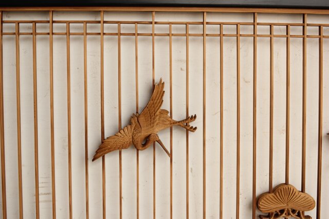 鶴亀木彫 筬欄間 組 ｜骨董店 のびる 古美術 骨董 和風建具