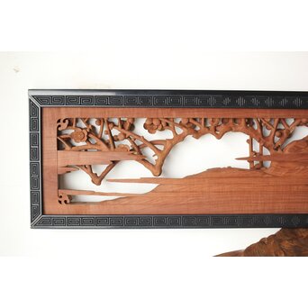 梅に鶯 雷門框 木彫欄間　R0194 