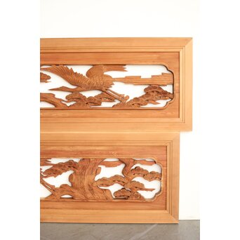 鶴松 中型木彫欄間 2枚1組　R0232 