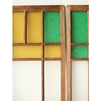 多種ガラス 細分割 緑黄色ガラス建具 2枚1組　GD0121Y 