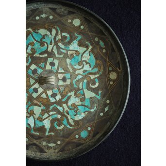 倣 戦国 青銅器 トルコ石金銀象嵌 銅錯金松石珍獣紋古鏡/銅鏡　M328 
