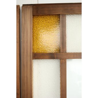 欅玉杢腰板のダイア黄色ガラスの建具 2枚1組　GD0133YD 