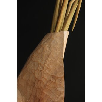 島田恭宏作か 袋と野菜 木彫彫刻　X374 