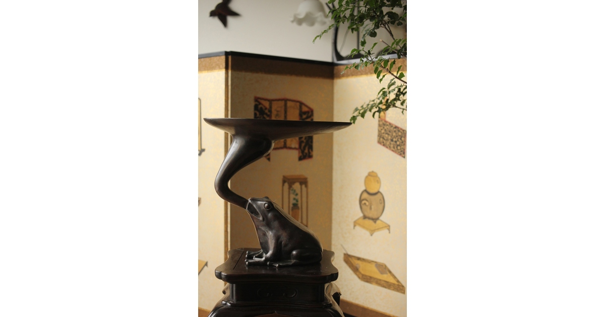 R73□時代 銅造 蛙 花器 薄端 飾品□ZZ1-1