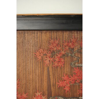紅葉に鹿 唐人図 板絵板戸 2枚1組　B1050 地は一枚板を砂ずり加工しています