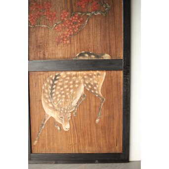紅葉に鹿 唐人図 板絵板戸 2枚1組　B1050 うれしい動物の構図