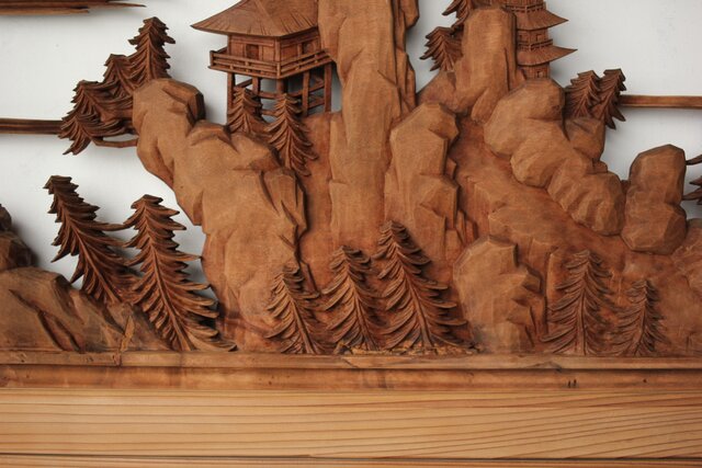 欄間 二枚 近江八景 木彫り 彫刻 送料無料❗️