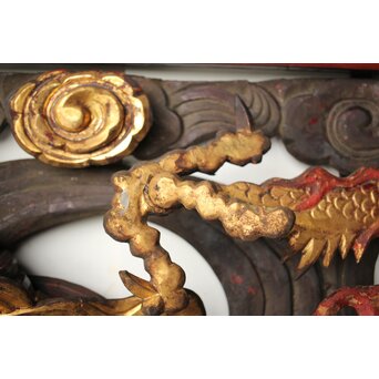 寺院彫刻金彩木彫欄間 龍 2枚1組　R0373 