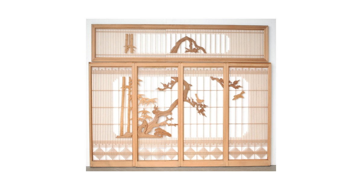 松竹梅 書院欄間 5枚1組 R0395｜骨董店 のびる 古美術 骨董 和風