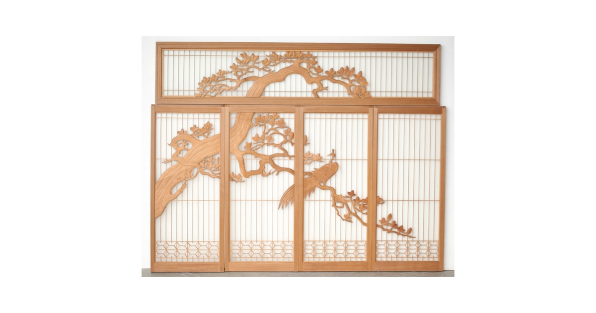 木蓮に孔雀 書院欄間 5枚1組 R0396｜骨董店 のびる 古美術 骨董 和風