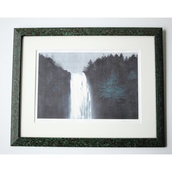 千住博「滝・崖の木」Hiroshi Senju Water fall リトグラフ 額装　Z513