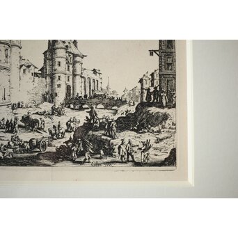 Jacques Callot  ジャックカロ View of the Pont-Neuf 銅版画　Z517 