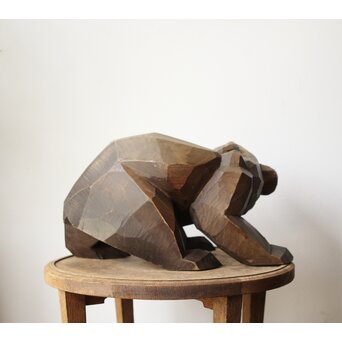面彫 北海道産 木彫熊　X461 