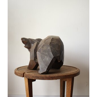 面彫 北海道産 木彫熊　X461 