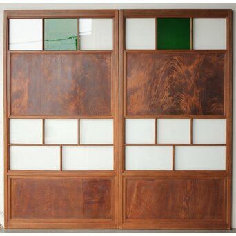 クリアと緑色ガラスの堅木建具 2枚1組　GD0237Y 表