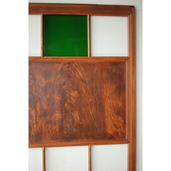 クリアと緑色ガラスの堅木建具 2枚1組　GD0237Y 