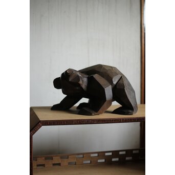 面彫 北海道産 木彫熊　X471