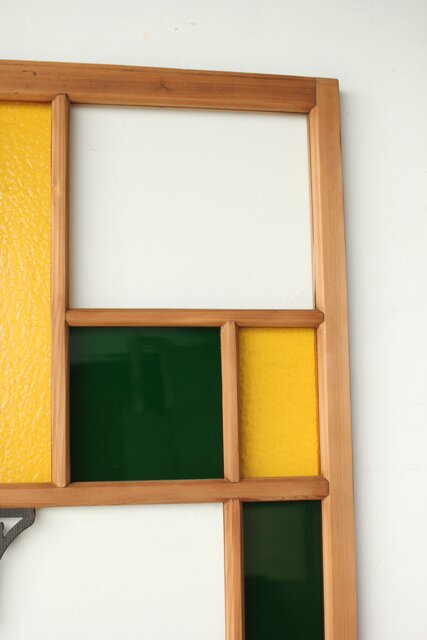 黄色と緑色ガラス建具 2枚1組 GD0243Y｜骨董店 のびる 古美術 骨董 