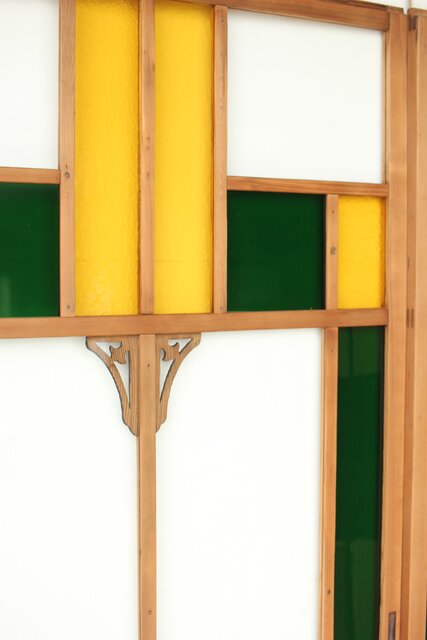 のびる】緑色ガラスの建具 2枚1組 GD1196Y //リフォーム新築古民家建替 