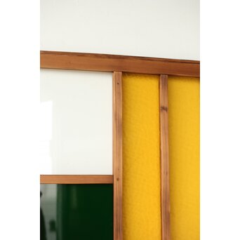 黄色と緑色ガラス建具 2枚1組 GD0243Y｜骨董店 のびる 古美術 骨董 