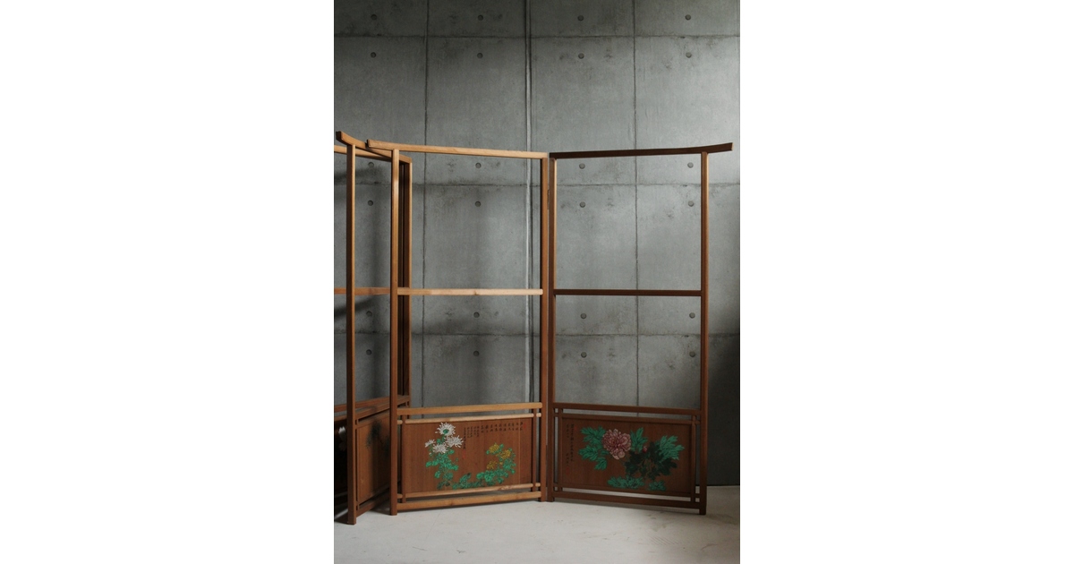 石丸僊洲/春翠 衣桁 衝立 2枚1組 X564｜骨董店 のびる 古美術