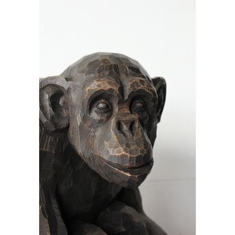 宮本理三郎 チンパンジー 木彫置物　X565 