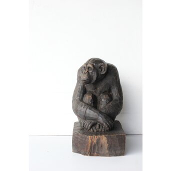 宮本理三郎 チンパンジー 木彫置物　X565
