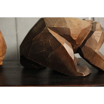 面彫 北海道産 木彫熊 白と黒 一対　X583 
