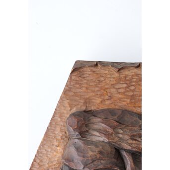 間見谷喜文 アイヌ彫刻 木彫エカシ像壁掛　X591 
