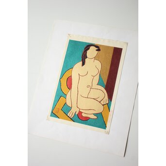熊谷守一 木版画「坐裸婦」加藤版画研究所　Z668 