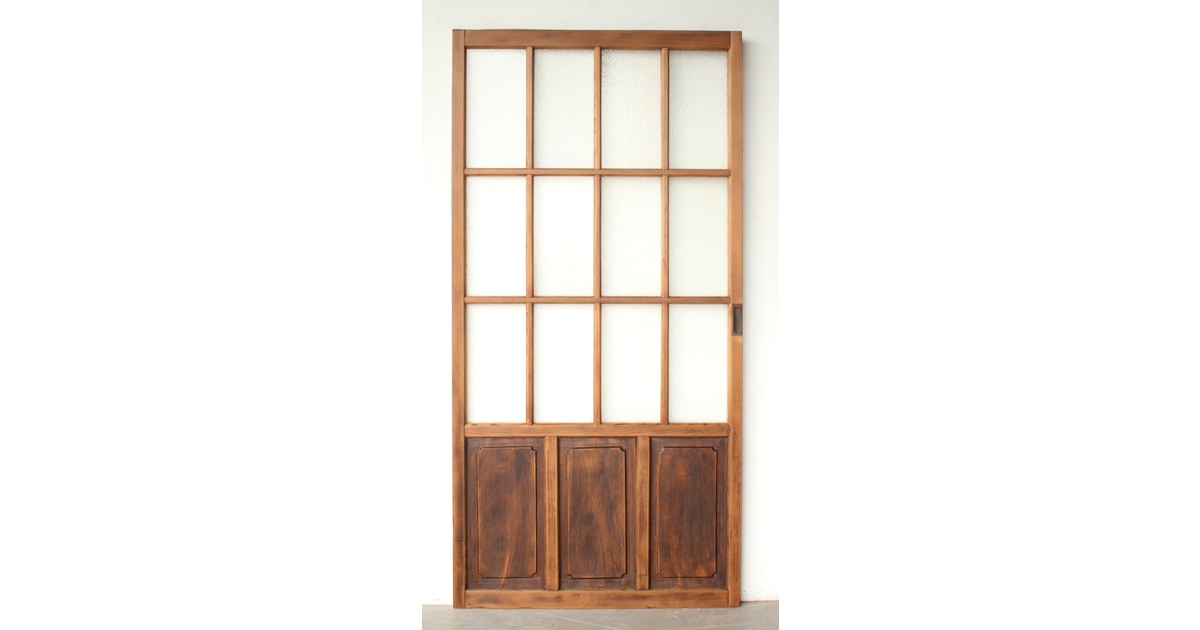 面取欅腰板 ダイアガラス戸 GD0294｜骨董店 のびる 古美術 骨董 和風