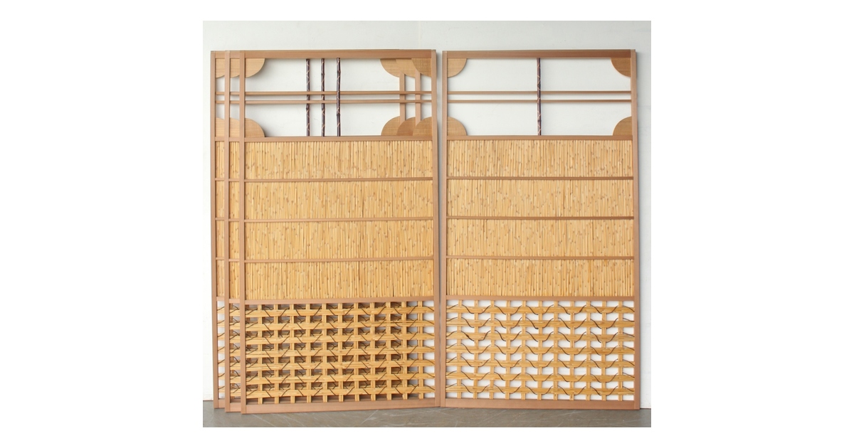 古い家具 意匠簀戸L 4枚1組 F289｜骨董店 のびる 古美術 骨董 和風建具 蔵