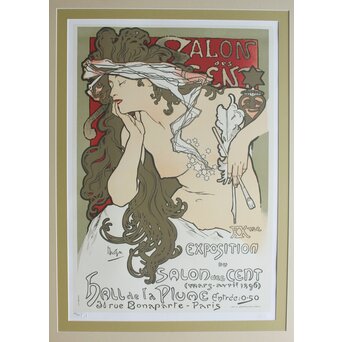 Alphonse Mucha ミュシャ「SALON des CENT」ミュシャ財団認定 リクリエーション版画 リトグラフ　Z706 