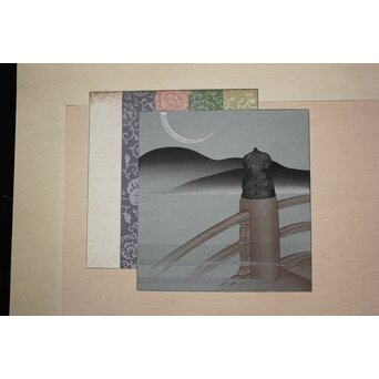 八宝堂/八寶堂 御伽絵 児島玉鳳画 木版画15枚 画帳　Z719 