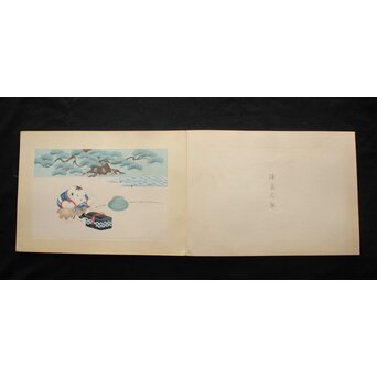 八宝堂/八寶堂 御伽絵 児島玉鳳画 木版画15枚 画帳　Z719 