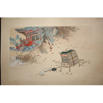 八宝堂/八寶堂 御伽絵 児島玉鳳画 木版画15枚 画帳　Z719 