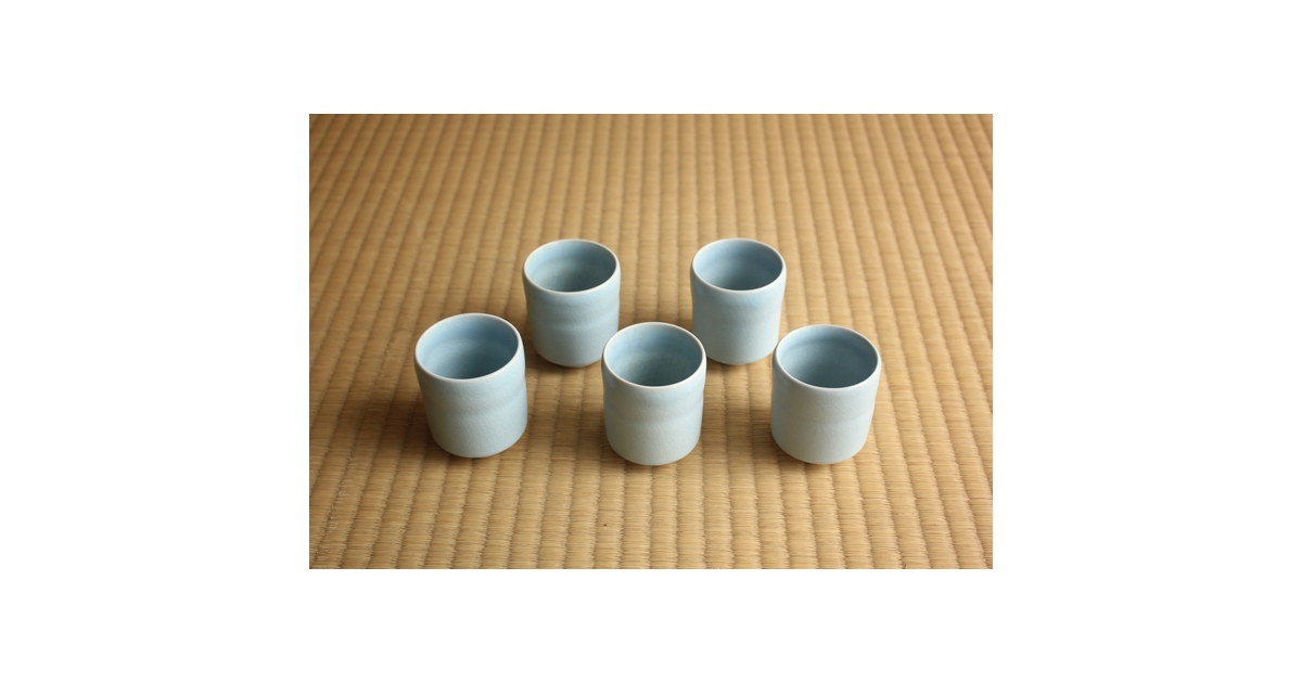 人間国宝 中島宏 南宋青磁 湯呑 5客 P629｜骨董店 のびる 古美術