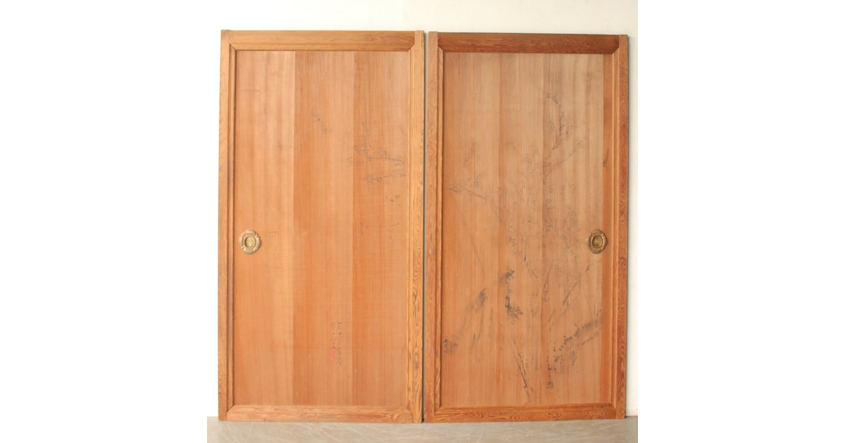 倣 渡辺崋山 墨梅図 板絵 引戸 2枚1組 B1120｜骨董店 のびる 古