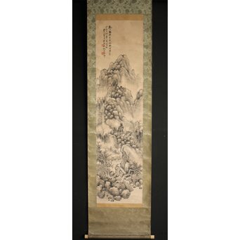呉待秋 水墨山水 紙本掛軸　Z816