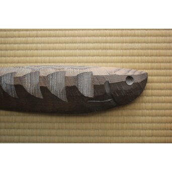 瀧口政満 埋木古材木彫 魚/鮭　X643 