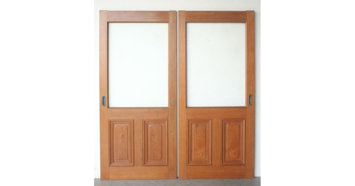 堅木ダイアガラスドア 2枚1組 GD0357｜骨董店 のびる 古美術 骨董 和風