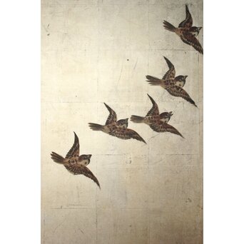 秋草に雀 銀屏風 六曲半双　Z932 