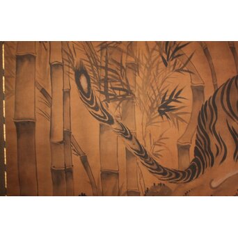 竹虎 水墨画 絹本 大幅　Z937 