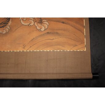 竹虎 水墨画 絹本 大幅　Z937 