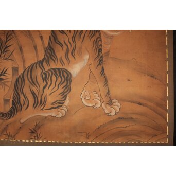 竹虎 水墨画 絹本 大幅　Z937 