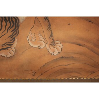 竹虎 水墨画 絹本 大幅　Z937 