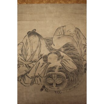 古画 水墨 四睡図 無落款 掛軸　Z940 