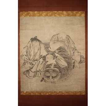 古画 水墨 四睡図 無落款 掛軸　Z940 