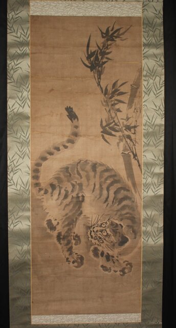 水墨画 古画 竹虎 紙本掛軸 Z941｜骨董店 のびる 古美術 骨董